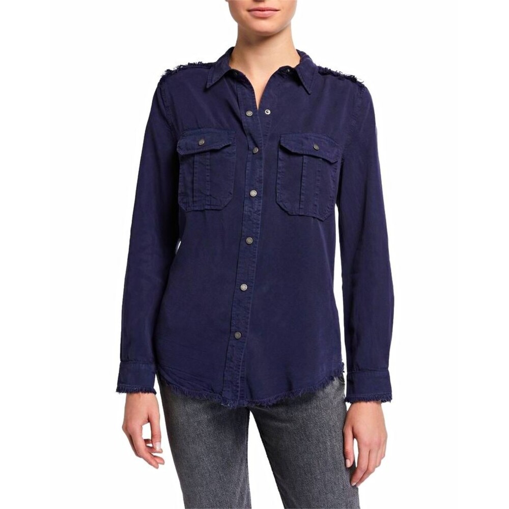 Etienne Marcel Blue Tencel Twill Snap Button Front Collared Shirt Long Sleeve S